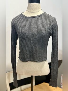 Brandy Melville gray, rib knit, cropped, long sleeve top. Gently worn, one size